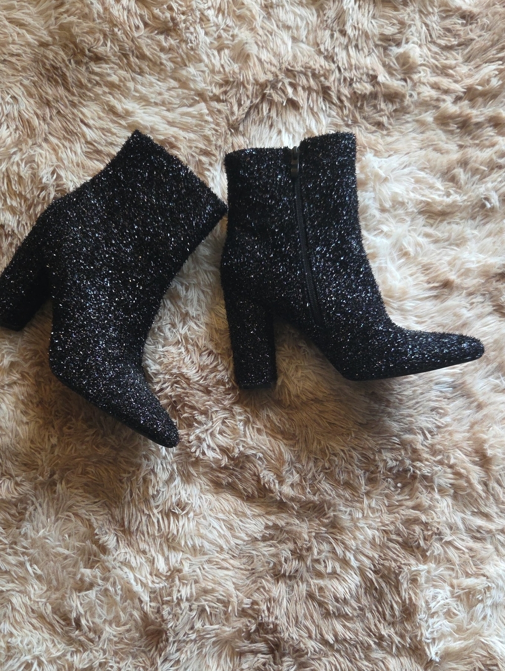 Sparkle Black Women's Ankle Boots - Glam Block Heel